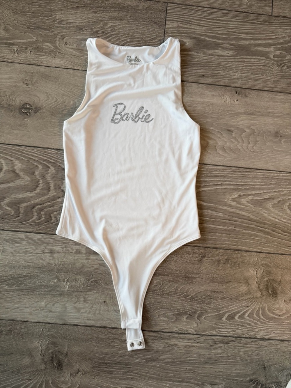 Barbie White Rhinestone Logo Bodysuit